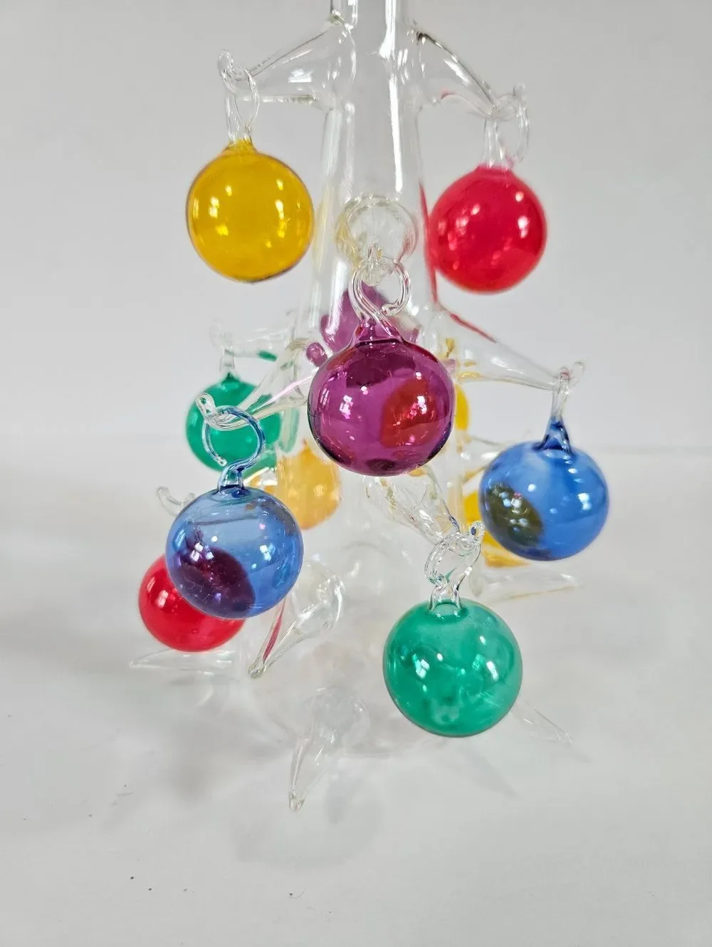 Vintage Handblown Romanian Crystal Christmas Tree Multicolored Glass Ornaments